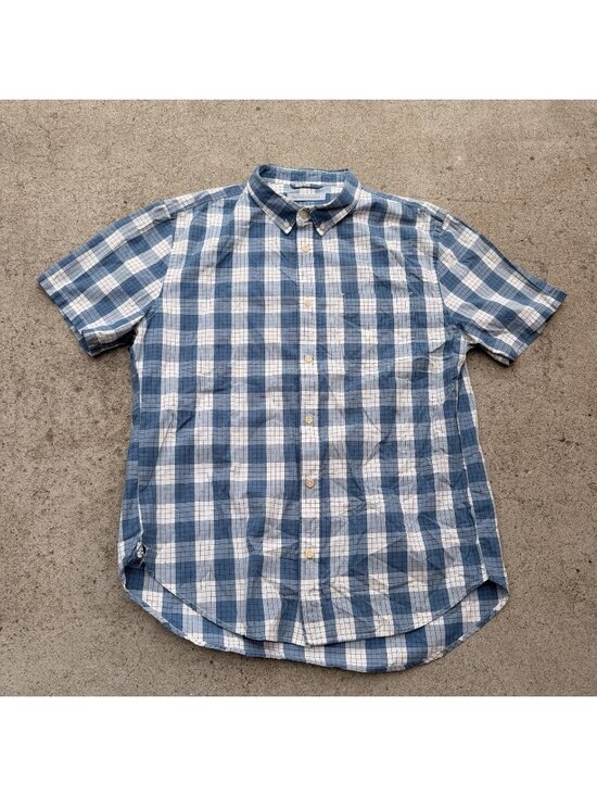 Outerknown Other - Outerknown Short Sleeve Button Up Camp Shirt Mens Size Large Plaid Blue